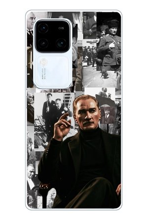 Vivo V30 Uyumlu Mustafa Kemal Atatürk Kolajları Baskılı Silikon Kılıf