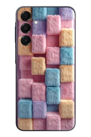Samsung Galaxy A16 Uyumlu Pembe Tüylü Kareler Baskılı Silikon Kılıf