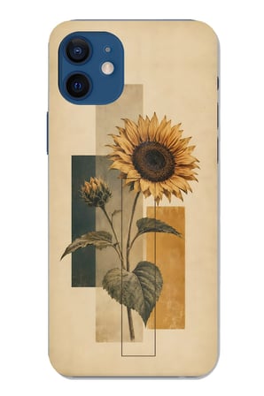 iPhone 12-12 PRO Uyumlu Vintage Botanik Ayçiçeği Desenli Baskılı Silikon Kılıf