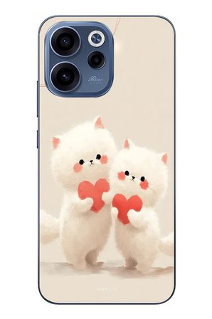 Oppo Reno 15F Uyumlu Kalpli Beyaz Kediler Baskılı Silikon Kılıf
