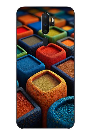 Oppo A5 2020 Uyumlu Renkli Kare Puflar Baskılı Silikon Kılıf