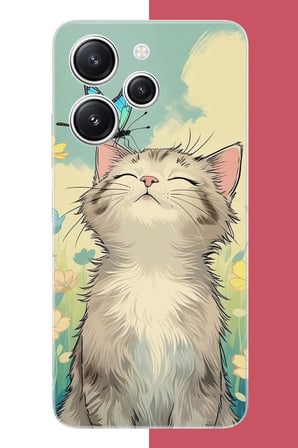 Redmi 12 Uyumlu Kelebekli Kedi Baskılı Silikon Kılıf