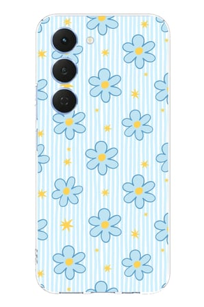 Tecno Spark 40 Pro Uyumlu Mavi Çizgili ve Sarı Papatya Baskılı Silikon Kılıf