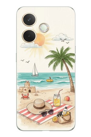 Oppo A5 Pro Uyumlu Sulu Boya Sahil ve Deniz Manzaralı Baskılı Silikon Kılıf