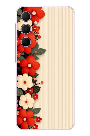 Samsung Galaxy A35 Uyumlu Kırmızı Beyaz Çiçekler Baskılı Silikon Kılıf