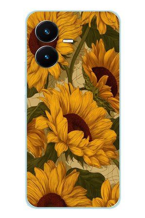 Vivo Y22 Uyumlu Altın Sarısı Ayçiçeği Bahçesi Baskılı Silikon Kılıf
