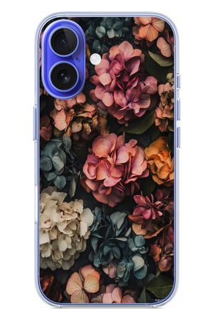 İphone 16 Uyumlu Koyu Çiçekler Baskılı Silikon Kılıf