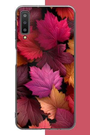 Samsung Galaxy A7 2018 Uyumlu Kızıl Sonbahar Yaprakları Baskılı Silikon Kılıf