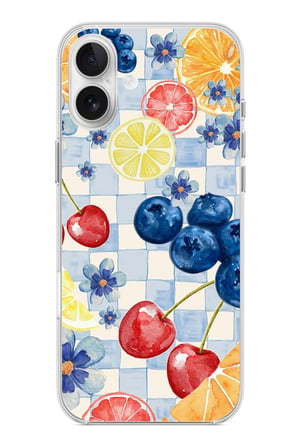 iPhone 16 PLUS Uyumlu Sulu Boya Meyve ve Çiçek Desenli Baskılı Silikon Kılıf