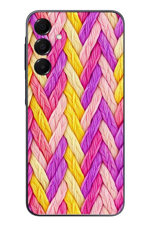 Samsung Galaxy A16 Uyumlu Mor Sarı Örgü Baskılı Silikon Kılıf