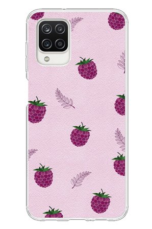 Samsung Galaxy A12 Uyumlu Çilekler Pembesi Baskılı Silikon Kılıf
