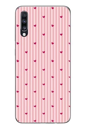 Samsung Galaxy A70 Uyumlu Pembe Çizgili ve Mini Kalp Baskılı Silikon Kılıf