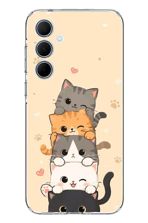 Samsung Galaxy A35 Uyumlu Sevimli Kedicikler ve Patiler Baskılı Silikon Kılıf