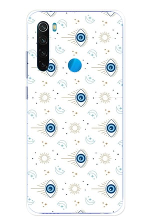 Redmi Note 8 Uyumlu Nazar Boncuğu Güneş ve Hilal Baskılı Silikon Kılıf