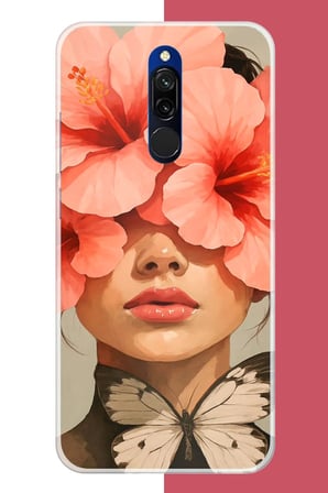 Redmi 8 Uyumlu pembe çiçekli kadın Baskılı Silikon Kılıf