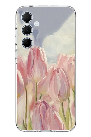 Samsung Galaxy A35 Uyumlu Pembe Laleler Baskılı Silikon Kılıf