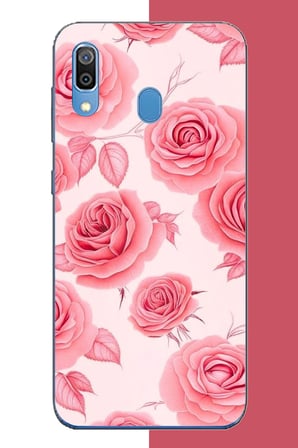 Samsung Galaxy A20-A30 Uyumlu Pembe Gül Deseni Baskılı Silikon Kılıf