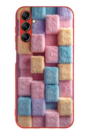 Samsung Galaxy A14 Uyumlu Pembe Tüylü Kareler Baskılı Silikon Kılıf