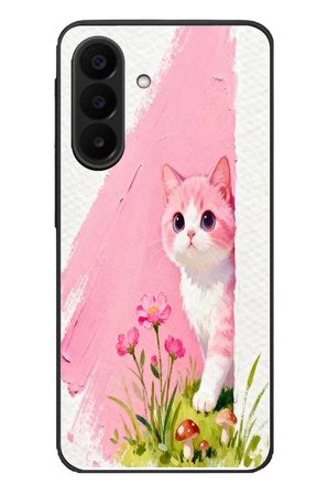 Samsung Galaxy A27 Uyumlu Pembeli Kedi Baskılı Silikon Kılıf