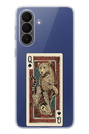 Samsung Galaxy A27 Uyumlu İskambil Kağıdı Tasarımlı Leopar Portre Baskılı Silikon Kılıf