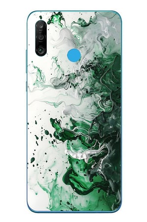 Huawei P30 Lite Uyumlu Yeşil Beyaz Dalgalar Baskılı Silikon Kılıf
