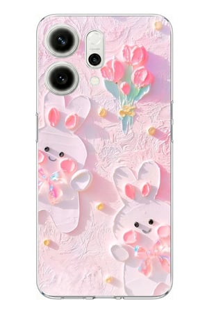 Oppo Reno 14 5G Uyumlu Sevimli Tavşanlar Baskılı Silikon Kılıf