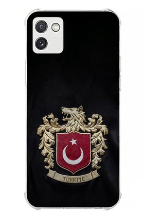 Samsung Galaxy A03 Uyumlu Türk Sembolü Kurt ve Bayrak Desenli Baskılı Silikon Kılıf