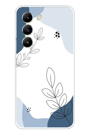 Vivo V30 Lite Uyumlu Mavi Huzur Şekiller ve Botanik Çizgiler Baskılı Silikon Kılıf