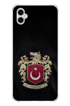 Samsung Galaxy A04 Uyumlu Türk Sembolü Kurt ve Bayrak Desenli Baskılı Silikon Kılıf
