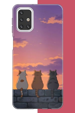 Samsung Galaxy M31s Uyumlu duvardaki kediler Baskılı Silikon Kılıf