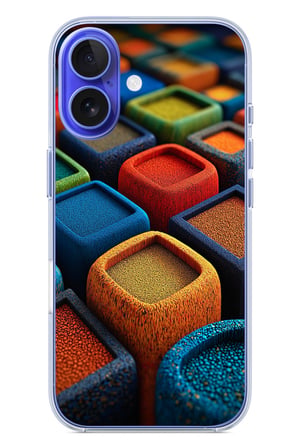 İphone 16 Uyumlu Renkli Kare Puflar Baskılı Silikon Kılıf