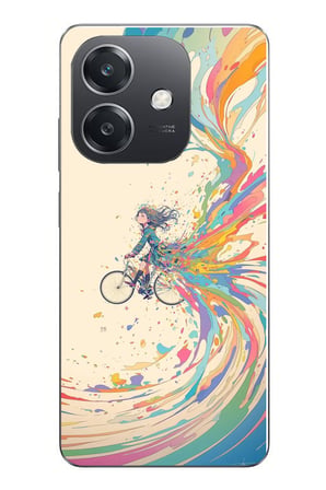 Oppo A3 Uyumlu Rengarenk Bisikletli Kız Baskılı Silikon Kılıf