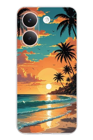 POCO X8 PRO Uyumlu Tropikal Sahil ve Gün Batımı Baskılı Silikon Kılıf