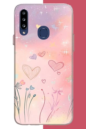 Samsung Galaxy A20S Uyumlu renkli kalp Baskılı Silikon Kılıf