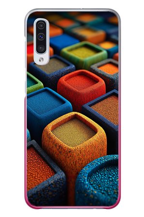 Samsung Galaxy A50 Uyumlu Renkli Kare Puflar Baskılı Silikon Kılıf