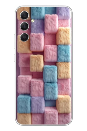 Samsung Galaxy A34 Uyumlu Pembe Tüylü Kareler Baskılı Silikon Kılıf
