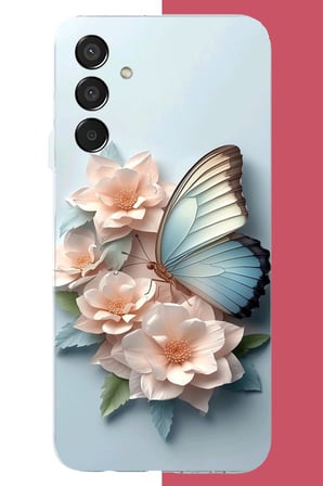 Samsung Galaxy M15 Uyumlu mavi kanatlı kelebek Baskılı Silikon Kılıf