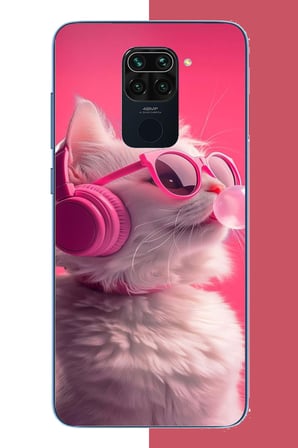 Redmi Note 9 Uyumlu pembe gözlüklü kedi Baskılı Silikon Kılıf