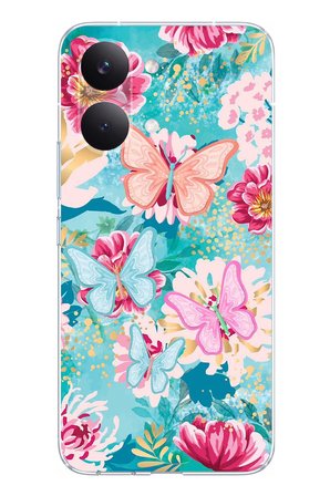 POCO X8 PRO MAX Uyumlu Kelebekler ve Çiçekler Baskılı Silikon Kılıf