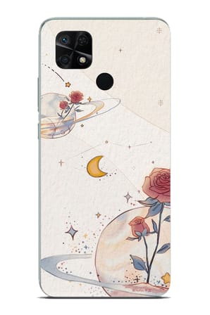 Redmi 10C - POCO C40 Uyumlu Gezegen, Yıldız ve Gül Baskılı Silikon Kılıf