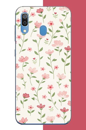 Samsung Galaxy A20-A30 Uyumlu pembe çiçekli pattern1 Baskılı Silikon Kılıf