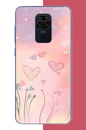Redmi Note 9 Uyumlu renkli kalp Baskılı Silikon Kılıf
