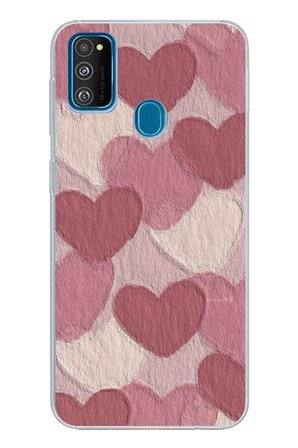 Samsung Galaxy M30S/M21 Uyumlu Pastel Gül Kurusu ve Pembe Kalpli Baskılı Silikon Kılıf