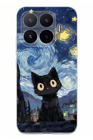 Xiaomi 17T Uyumlu Gece Yarısı Kedi Tasarımlı Baskılı Silikon Kılıf