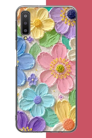 Samsung Galaxy A7 2018 Uyumlu Pastel Çiçek Dokusu Baskılı Silikon Kılıf