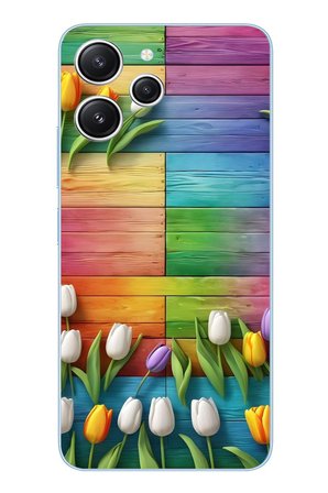 Redmi 12 Uyumlu Renkli Laleler Baskılı Silikon Kılıf