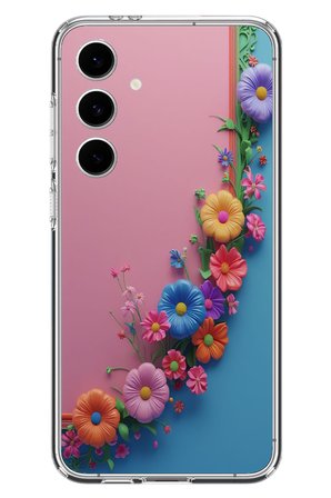 Samsung Galaxy S24 FE Uyumlu Pembe Mavi Sarmaşık Baskılı Silikon Kılıf