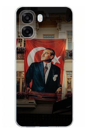 Oppo A6T - A6X Uyumlu Dev Bayrak Detaylı Atatürk Baskılı Silikon Kılıf