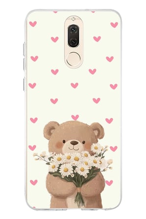 Huawei Mate 10 Lite Uyumlu Papatya Tutan Sevimli Ayıcık Baskılı Silikon Kılıf