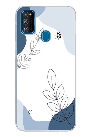 Samsung Galaxy M30S/M21 Uyumlu Mavi Huzur Şekiller ve Botanik Çizgiler Baskılı Silikon Kılıf